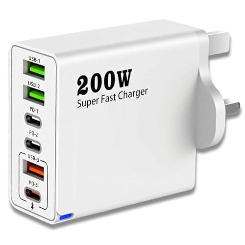 200W USB C Charging Station with 6 Ports, Multi USB Charger with PD