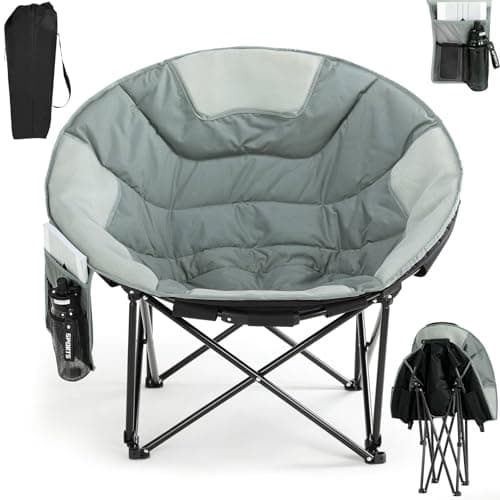 Clevich Folding Moon Chair, Heavy Duty Camping Chair with Breathable Mesh, Padded Cushion, Storage Bag, Supports 150kg Portable Garden Chair for Fishing Beach Outdoor Indoor