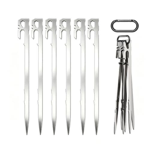 Tent Pegs Metal Heavy Duty Awning Pegs Camping Pegs Weed Membrane Pegs Artificial Grass Pegs Rustproof Hard Ground Pegs for Beach, Garden, Football Goal, Camping, Tents, Gazebos (6 Pack, 22 CM)