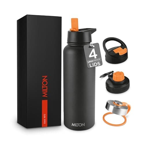 Milton Flask 1 Litre Insulated Water Bottle, 3 Lid with Straw, Flassio