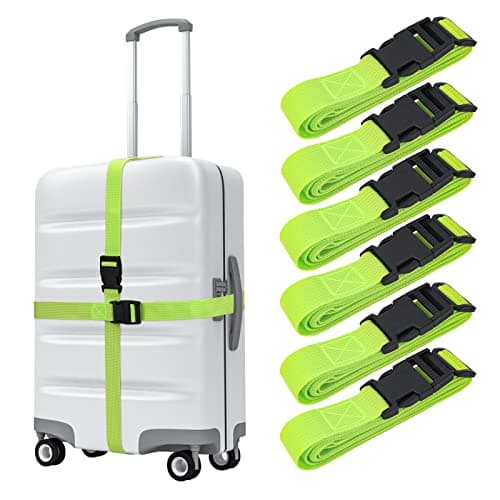 Hiziwimi 6Pcs Green Luggage Straps for Suitcases with Quick-Release Buckle