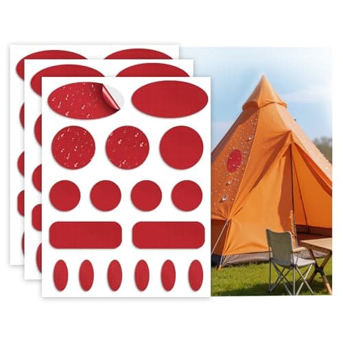 Waterproof Nylon Tent Repair Kit Patches – Outdoor Gear Ripstop Fix Fabric Repair Tape, Self-Adhesive Patches for Clothing, Down Jacket, Puffer Coat, Sleeping Bag, Backpack, 51PCS Dark Red