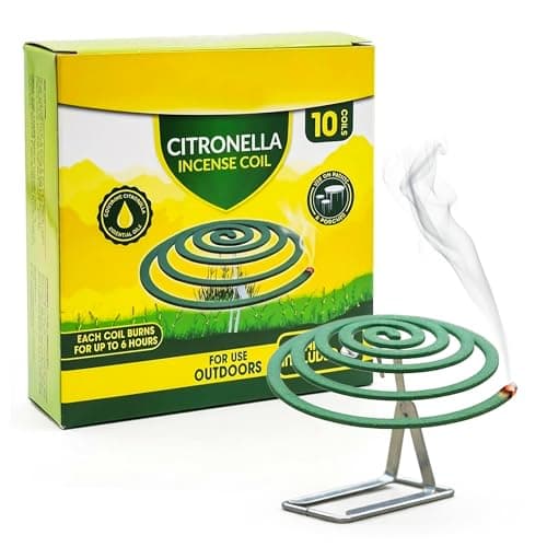 ANGIX 10 x Citronella Incense Coils with Stand - Each Coil Burns Up to 6 Hours Long Lasting Outdoor Insect & Mosquito Repellent Spirals for Garden Camping BBQ Patios & Porches
