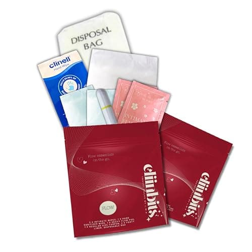 5 Packs Cliinbits Flow Hygiene Kit, 8-Piece Travel Set with Feminine Care & Period & Hygiene Essentials, Flow Concert Music Festival bnb Guest Handbag Schoolbag Camping Little Miss Periods (Red)