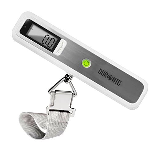 Duronic Digital Luggage Scales (white/silver) LS1019 | 50kg capacity | Weighs Suitcases and Bags | Overweight Warning Light | Compact & Portable | Strong Straps | For Air Travel | Battery Included
