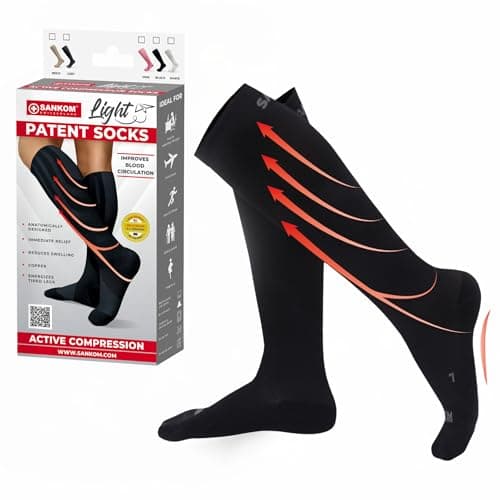 SANKOM Compression Socks for Women & Men - Swiss Designed 4-Step Adjustable Graduated Compression Flight Socks - Support Socks for Pregnancy, Varicose Vein and Hospital (Black, S/M)