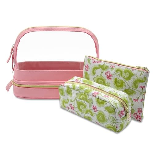 Sangula·Valley Makeup Bag 3 Pack, Double Layer Transparent Cosmetic Bag Organizer, Women's Toiletry Bag, Travel Essentials (Pink)