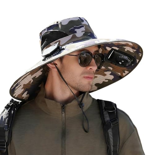 Celanisai Fan Hat Men's Outdoor Sun Hat with Wide Brim and SPF 50 Protection for Hiking, Fishing, Travel, Adjustable and Quick Drying Breathable Fishing Hat with Wide Brim, O Beige, One size