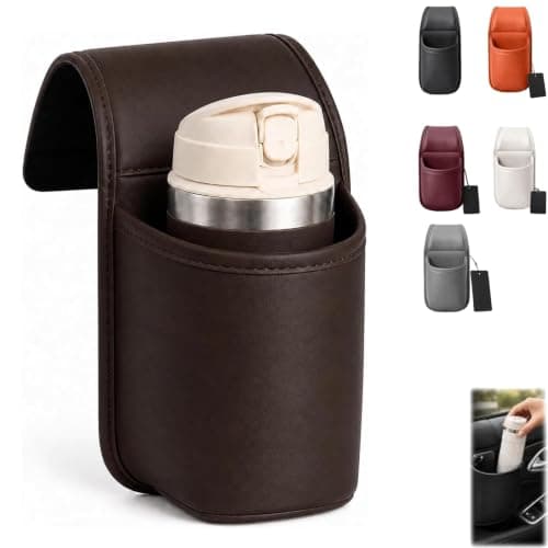 Car Door Storage Pocket, PU Leather Car Door Cup Holder for Car (Brown)
