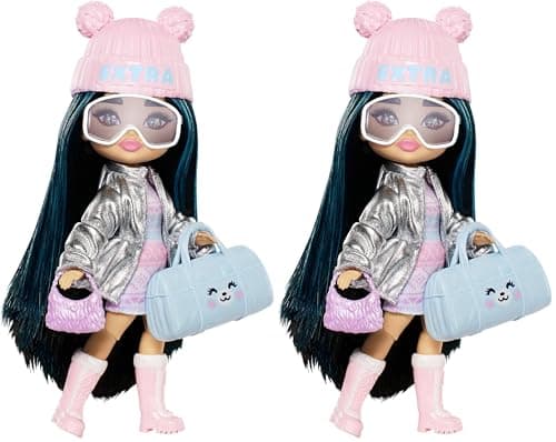 Barbie Extra Minis Travel Doll with Winter Fashion, Extra Fly Small Doll, Winter Clothes with Accessories, HPB20 (Pack of 2)