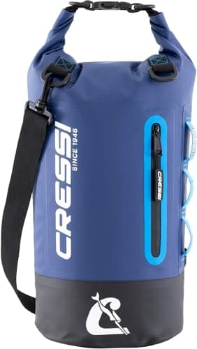 CRESSI Ocelot Waterproof Dry Bag Roll Top Sack for Beach, Boat and Travel, Lightweight Water Resistant Gear Bag with Front Zip Pocket and Shoulder Strap for Water Sports, Unisex, Blue/Light Blue, 10 L