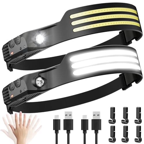 Dopalloy Head Torch Rechargeable, 2Pack Super Bright Tri LED Strip Headlamp