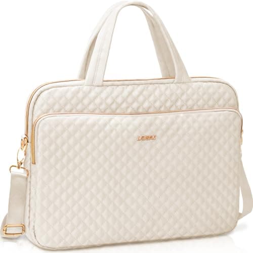 Lausiax Laptop Case Bag Women Men Computer Sleeve Compatible with MacBook/Dell/HP/Acer/ASUS, Waterproof Shoulder Carrying Briefcase, Beige, 15.6-16 Inch