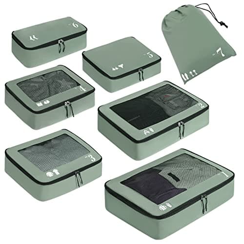 ECOHUB Packing Cubes for Suitcase 7 PCS Travel Organiser Packing Bags Recycled PET Eco Friendly Travel Accessories Shoes Bags Storage Bag Luggage Organiser Pouch(Green)