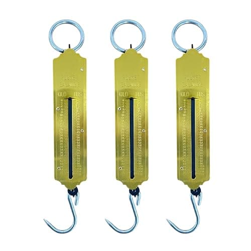 PNJB, Pocket Spring Balance Luggage Scale 25 Kg Weight Measuring Fishing Luggage, Golden Mechanical Balance with Hook for Home, School, Classroom, Kitchen Use (3X PACK)