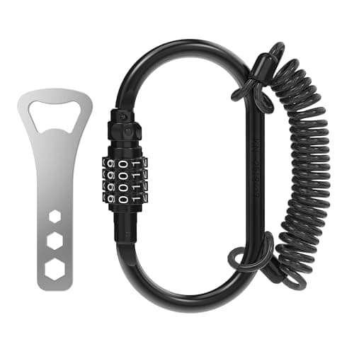 UP Security Combination Lock D Ring with Retractable Cable, 4 Digit Combo Lock for Helmet Safe, Backpack, Luggage Anti-Theft, Stroller, Scooter, Gym Locker, Fence, Travel, Outdoor Use (Oval, Black)