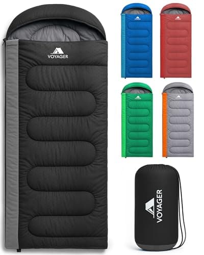 Voyager Sleeping Bag for Adults – Lightweight & Compact, Waterproof, 3-4 Season Warm & Cold Weather, Machine Washable, Ideal for Camping, Hiking & Backpacking, 220x30x80cm