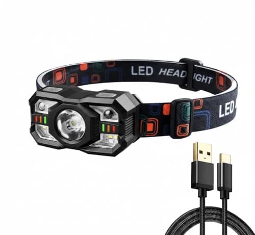 Head Torch, Water Resistant, Bright White, Hand Motion Sensor, Red/Flashing Modes, Brightness Adjustment, USB Rechargeable Waterproof LED Head Torch. Camping, Cycling, Running, Fishing, Night time.