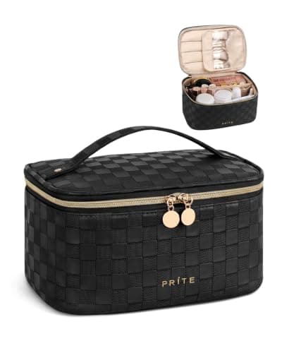 Prite Makeup Bag Toiletry Case for Women with Brush Holder, Black, Standard