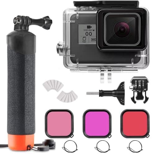 FitStill 60M/196FT Underwater Waterproof Protective Case for Go Pro Hero 7/6/5/2018 Black, Includes 3-Pack Dive Filters, Floating Hand Grip,Accessory Kit