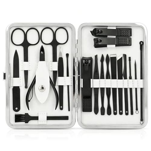 Manicure Set, 19 Pieces Professional Stainless Steel Nail Clippers with Black Leather Storage Case, Portable Care Kit for Travel or Home, Gifts