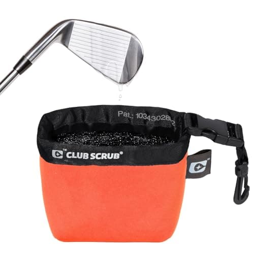 Club Scrub Golf Club and Golf Ball Cleaning Bag, Waterproof Liner, Neoprene Exterior, Detachable Clip, Machine Washable, Cleans Club Grooves, Orange