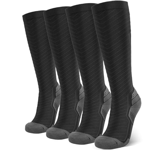 SONORAN 2 Pairs Compression Socks for Women & Men 20-30 mmHg Graduated Compression Stockings Knee High Best Support for Running, Flying, Sports S/M (Black Gray)