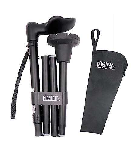 KMINA Folding Walking Stick for Women and Men, Anatomical Grip, Right Hand