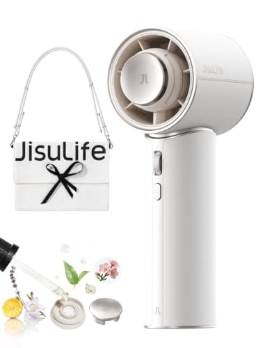 JISULIFE Handheld Fan, PU Leather Design, 30H Cooling, Aroma Diffuser