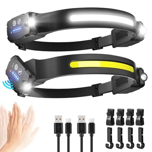 Head Torch Rechargeable 2 Pack, 300° Wide Beam & 90° Adjustable Spotlights