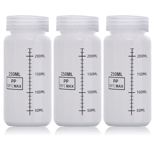 DKBT Pack of 3 Wide Mouth Water Bottle 250 Ml Plastic Bottles with Wide Opening Lids Leak-Proof Laboratory HDPE Bottle Translucent Pill Bottles for Pill Medicine Water Sample Travel