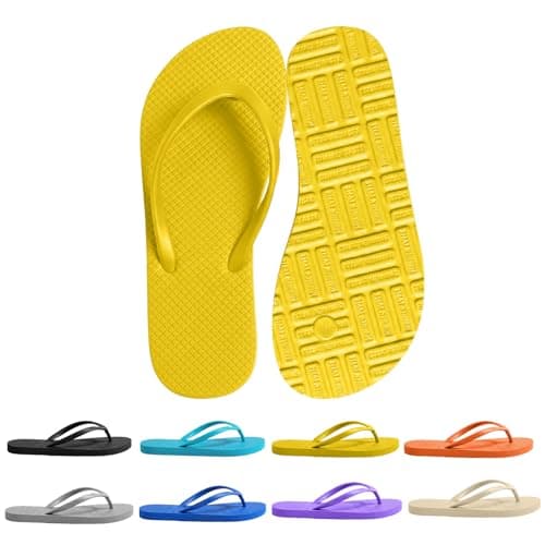 Women's Non-Slip Flip Flops Ultra Lightweight Basic Thongs Rubber Soft Slide Slip-on Shoes Beach Pool Shower Sandals (Yellow, Adult, Women, 6, Numeric Range, UK Footwear Size System, 7, Medium)