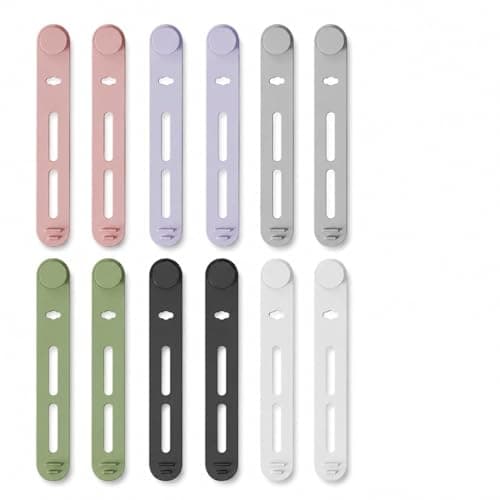 DCYQAIN 12Pcs Reusable Silicone Cable Ties, Multicolor Flexible Cord Organiser Clips, 8cm Cable Management for Earphone Charger USB Home Office & Travel