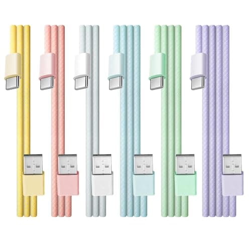 Jiyeo 6 Pack Multicolor USB C Charger Cable, 3FT/3FT/3FT/6FT/6FT/10FT
