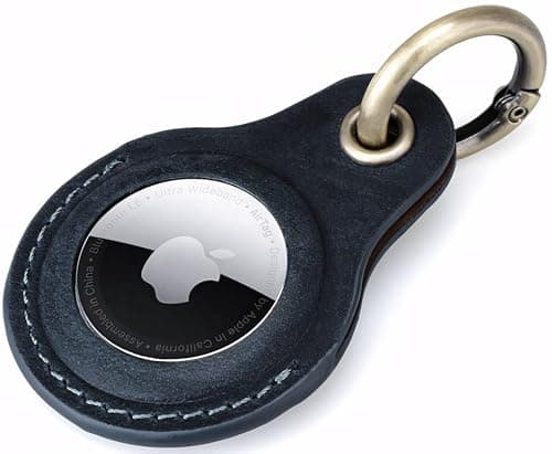 Genine Leather Compatible with Apple AirTag Keyring Holder Leather. Anti Lost Secure Key Ring for Key Pet Collar Luggage Bag Travel. Scratch Resistant Protective Air Tag Case Cover (Blue)