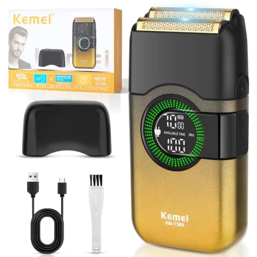 KEMEI Electric Foil Shavers for Men, Double Foil Razor with Floating Blades, Cordless Skin Fade Beard Shaver, USB Type C Rechargeable Up to 100 Min Usage, Travel Lock