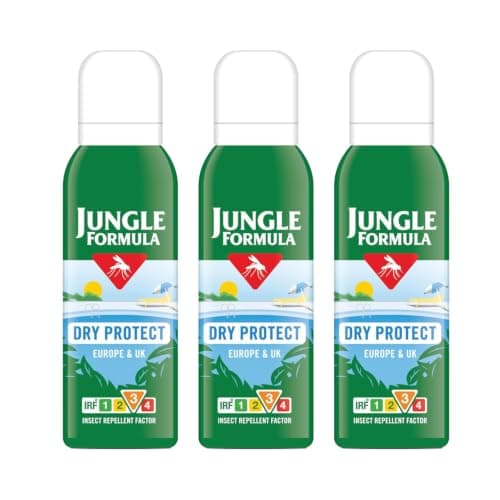 Jungle Formula Dry Protect Insect Repellent Spray 3 Pack x 125ml | Up to 6 Hours Protection Against Mosquitoes & Midges | Non-Greasy Bug Spray with Light Fragrance | Travel & Outdoor Protection