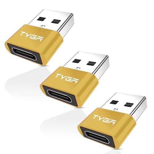 TYGA USB C to USB A Adaptor 2.0 - USB C Female to USB A Male Connector for Charging & Data Transfer, Plug-and-Play, Durable Aluminum Housing, Portable Converter for Android & IOS Devices - 3 Gold