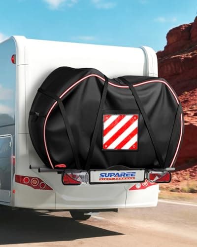 SUPAREE Bike Cover Waterproof 2 Bikes Bicycle Covers for Outside Storage Bike Cover Transport 420D Oxford with Warning Sign Pocket Rainproof Tear-resistant for Motorhome Hitch-mounted Racks