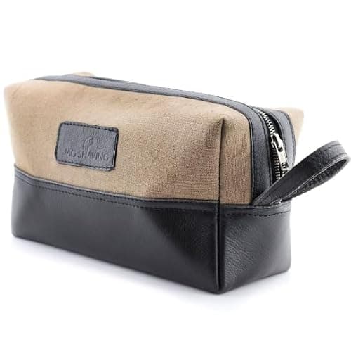 Jag Shaving Genuine Leather Toiletry Bag for Men & Women | Travel Wash Bag with Large Space – Luxury Grooming Organizer for Shaving Kit, Cosmetics, Bathroom Accessories and Travel Essentials | Beige