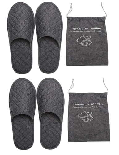ITODA Portable Travel Slippers Folding Open Toe Sandals Non-Disposable Spa Hotel Slippers Washable Cotton Party Guest Room Indoor Shoes Women Men Business Anti-skid Trip Flight Slippers (2Pcs-Grey)