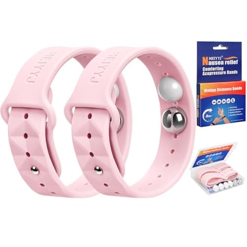 MEIYYJ Travel Sickness Bands for Adults and Kid Adjustable Acupressure Anti Nausea Wristbands for Motion & Morning Sickness Relief Bands for Pregnant Wowen Natural Relief of Nausea Headaches-Pink