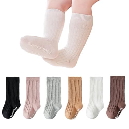 HXQLXGT Toddler Knee High Socks Non Slip Anti Skid Baby Boy Girls Seamless Long Stockings (UK, Age, 1 Year, 3 Years, 6 Pairs Multicolor)