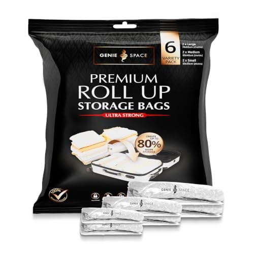 GENIE SPACE Roll-Up Vacuum Storage Bags Variety 6 Pack (2L + 2M + 2S)