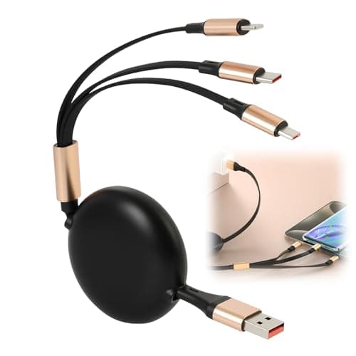 120W Retractable Multi Charger Cable 2 in 3, Fast Charging Cable USB A/C to PD/USB C/Micro B, Cord For Smartphones, Laptops, Tablets, Portable Travel Car Accessories, Tangle Free Black Gold 1.2M