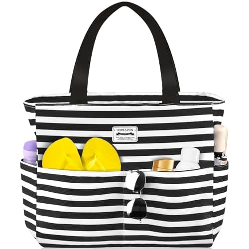 HOMESPON Large Waterproof Beach Bag for Women, Zippered Pool Tote