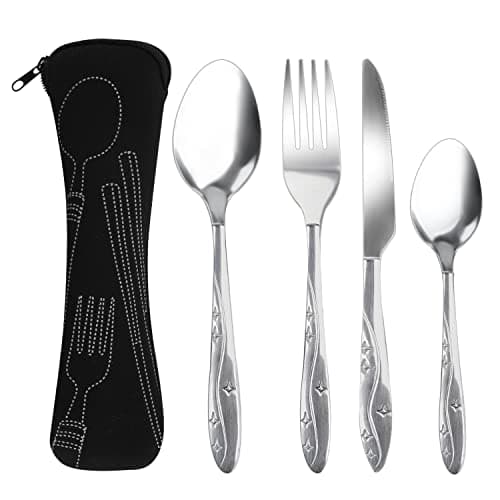 4 Pcs Cutlery Set, Camping Utensil Set, Knife and Fork Flatware Set