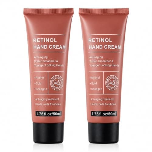 Retinol Hand Cream 2 x 50ml, Anti Ageing Moisturiser with Collagen & Gold for Softer Smoother Looking Hands - Dry Skin Care for Women, Nails and Cuticles, Travel Size Gift Set