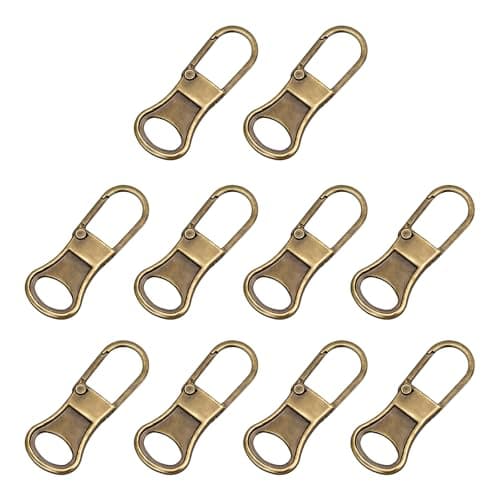 10pcs Replacement Zipper Pulls, Tool-Free Zip Repair Kit for Jackets Luggage Suitcases Backpacks & Pants, Quick Fix for Adults (Bronze)