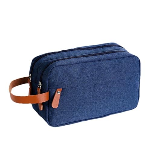 Toilet Luggage - Waterproof Shaving Kit, Portable Cosmetic Organizer, Department Space, Storage, Easy Carrying Handle | Compact Bathroom Accessories For Brush Tools Grooming Holiday Travel, Navy Blue